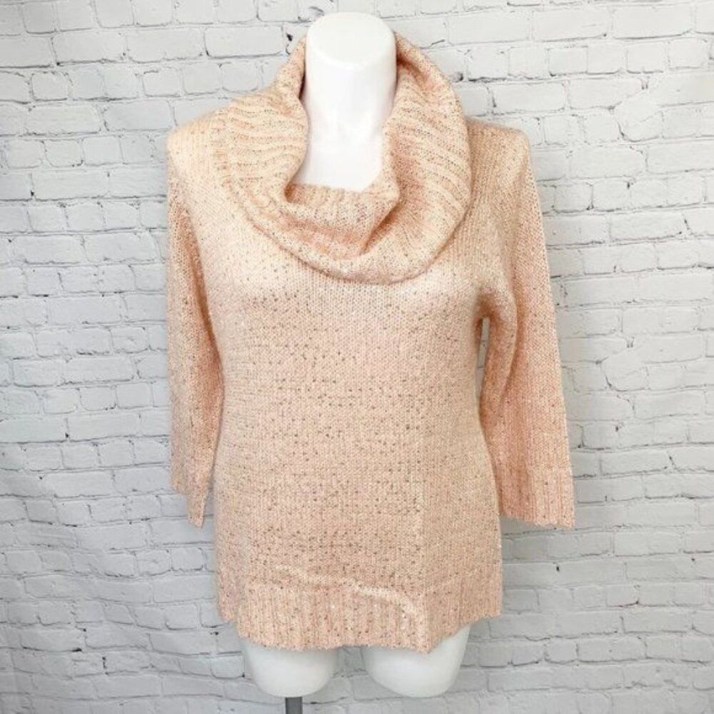 NY COLLECTION PEACH SEQUIN COWL NECK SWEATER - XL